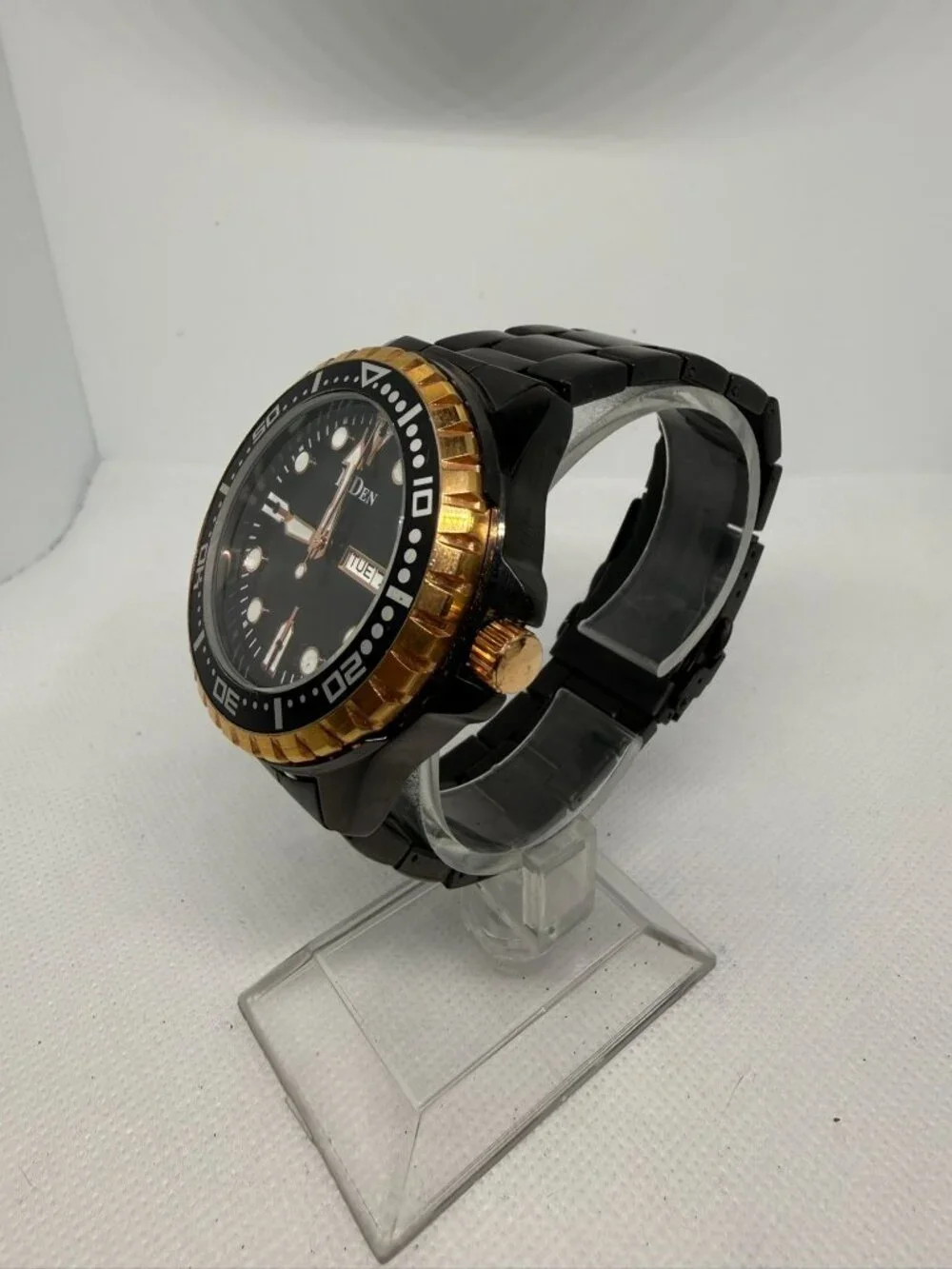 Biden BD014 Men's Chronograph Watch Black Stainless Steel Black & Gold Bezel